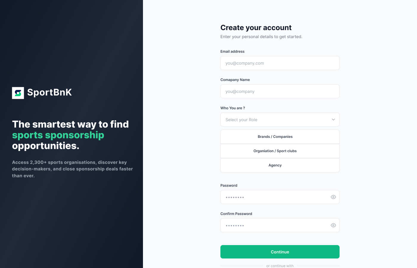 Create Account — Step 2: Select account type